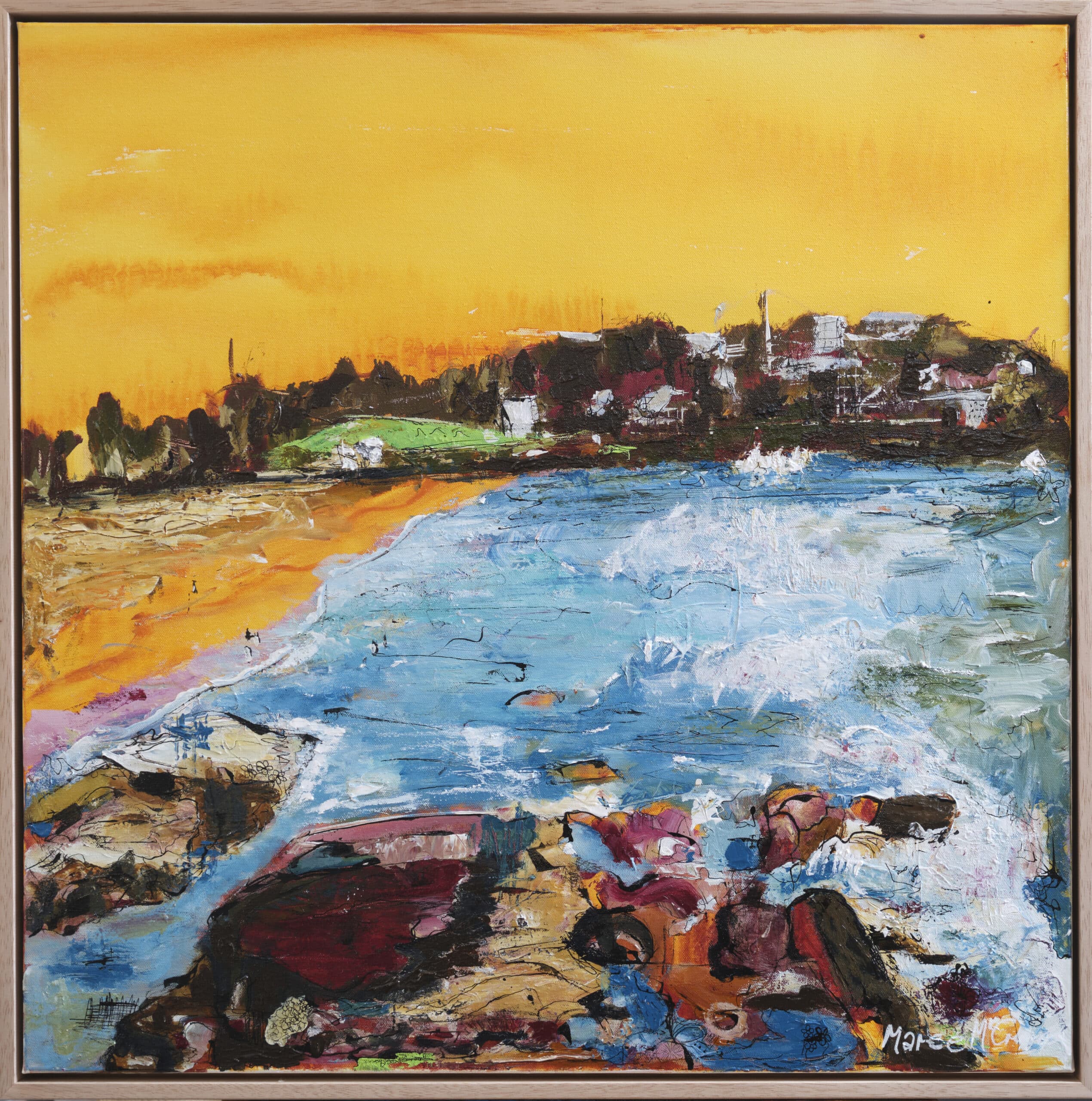 Maree McCrum’s new Sydney beach series debuts at the Affordable Art Fair—vibrant mixed media works blending her Riverina roots with Bronte and La Perouse.