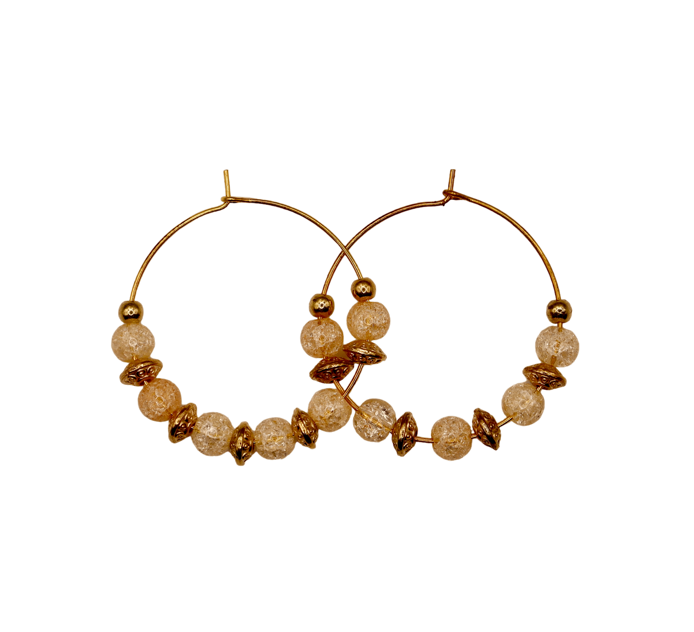 Pale Gold Crackle Glass & Gold Hoops