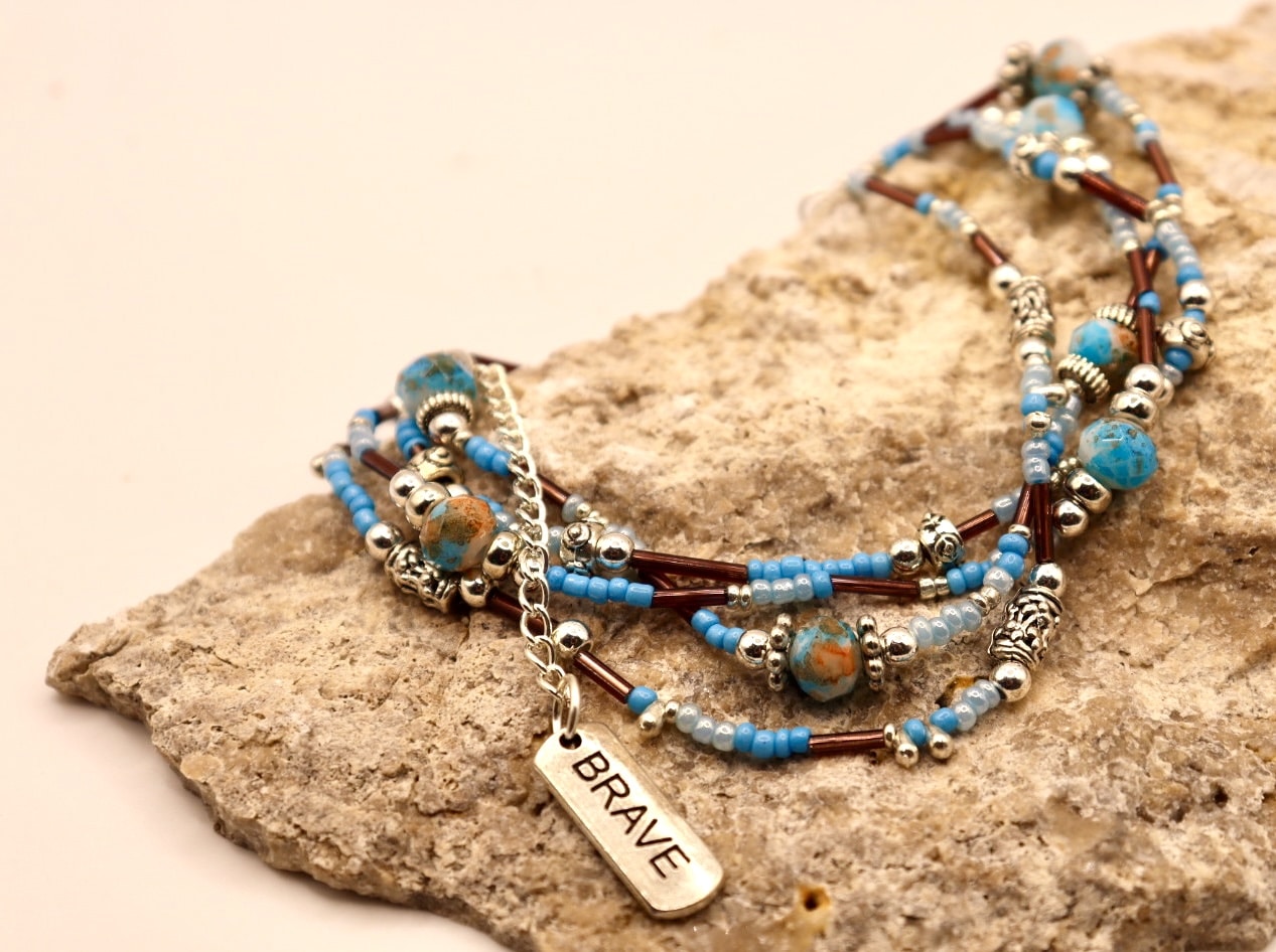Siler and cloudy blue agate Brave bracelet