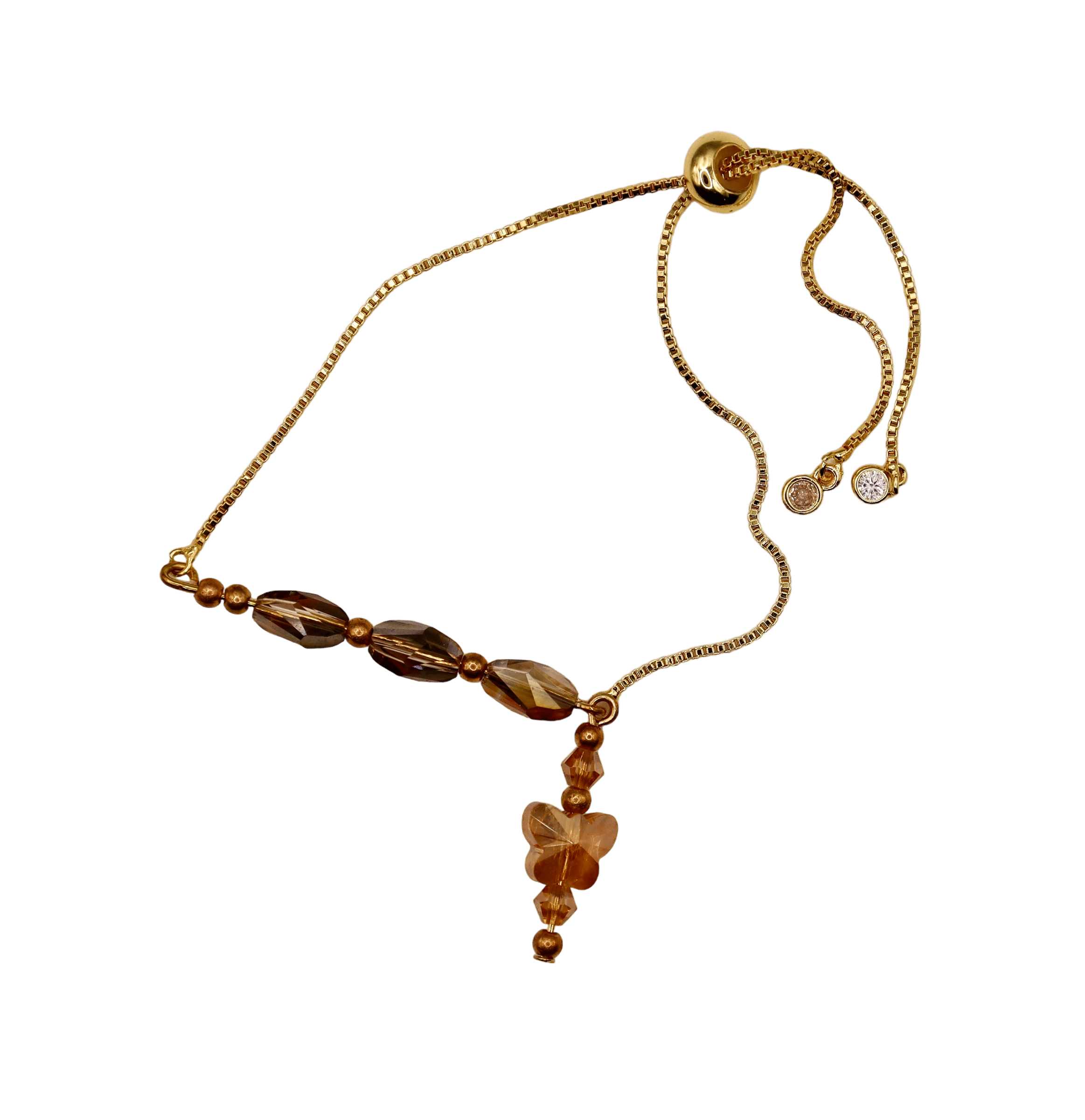 Bronze & Gold Slider Bracelet with Bronze Butterfly Glass Charm