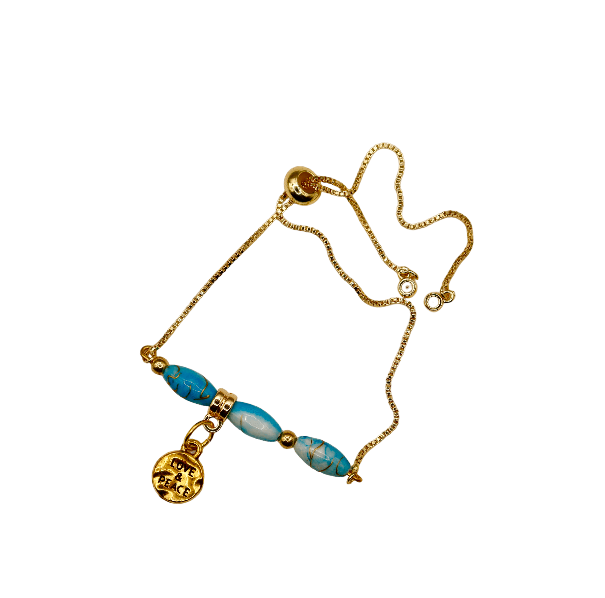Kintsugi Inspired Sky Blue & Gold Slider Bracelet