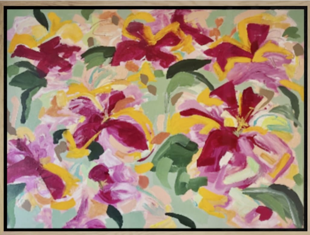 Sunday afternoon by the pool | Original artwork, float framed on stretched canvas