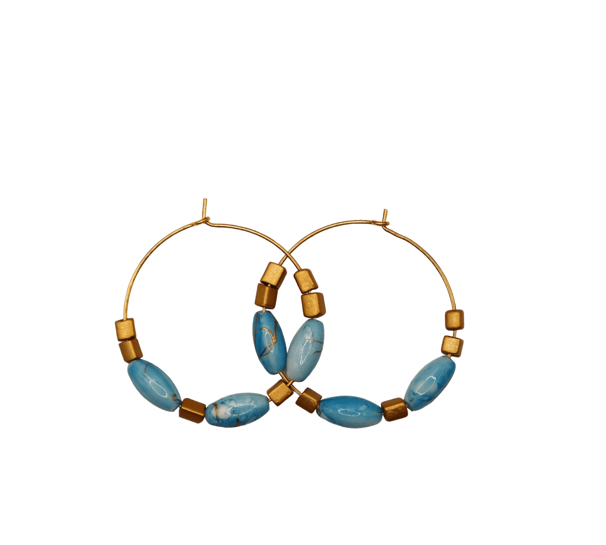 Sky Blue & Antique Gold Kintsugi Style Hoops