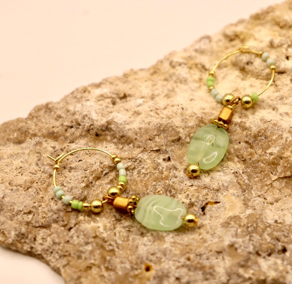 Cloudy mint glass hoops