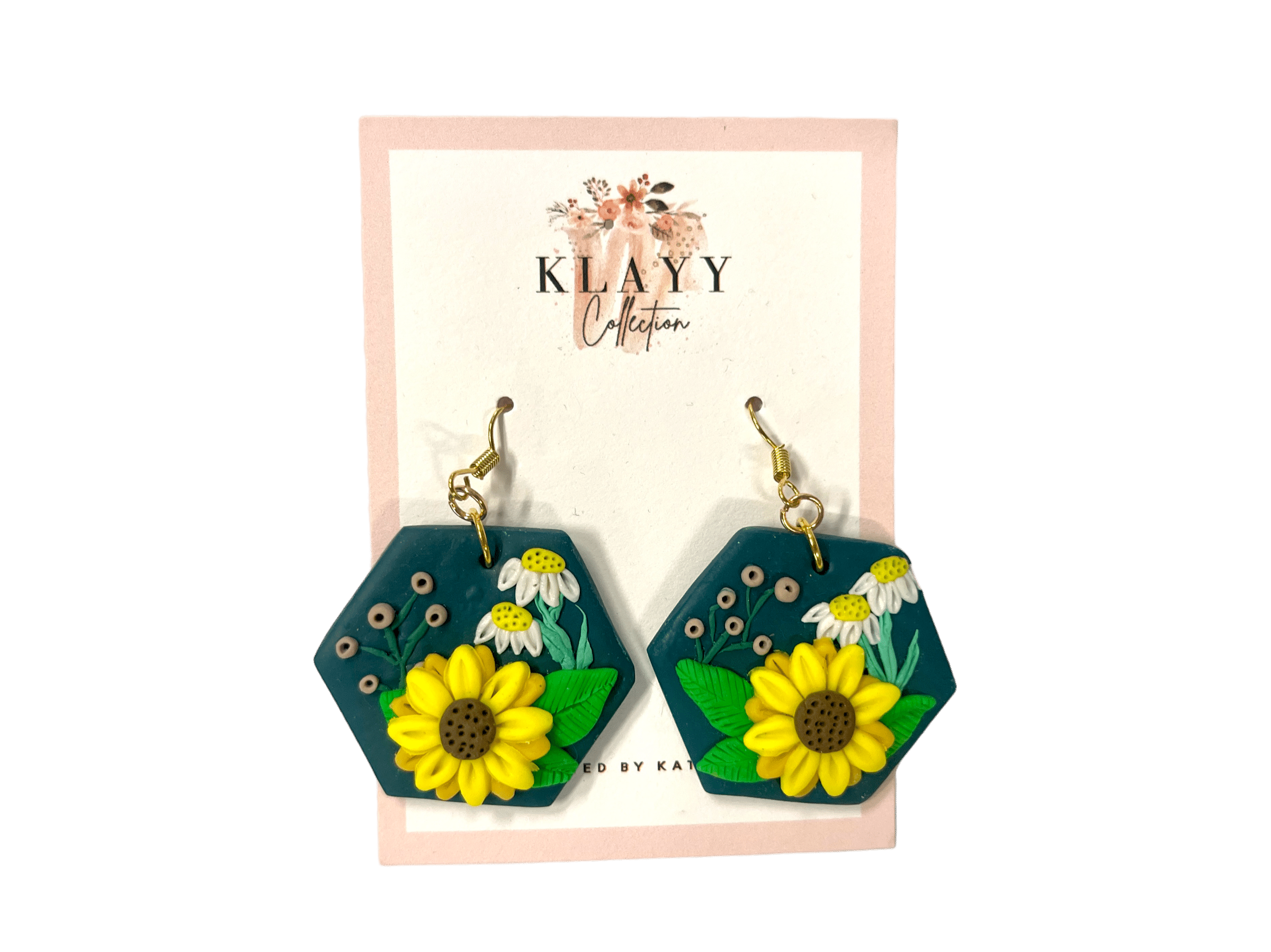 Handmade Sunny Meadow Earrings by Klayy Collection — bright sunflower and daisy polymer clay earrings that bring a touch of sunshine to any outfit.