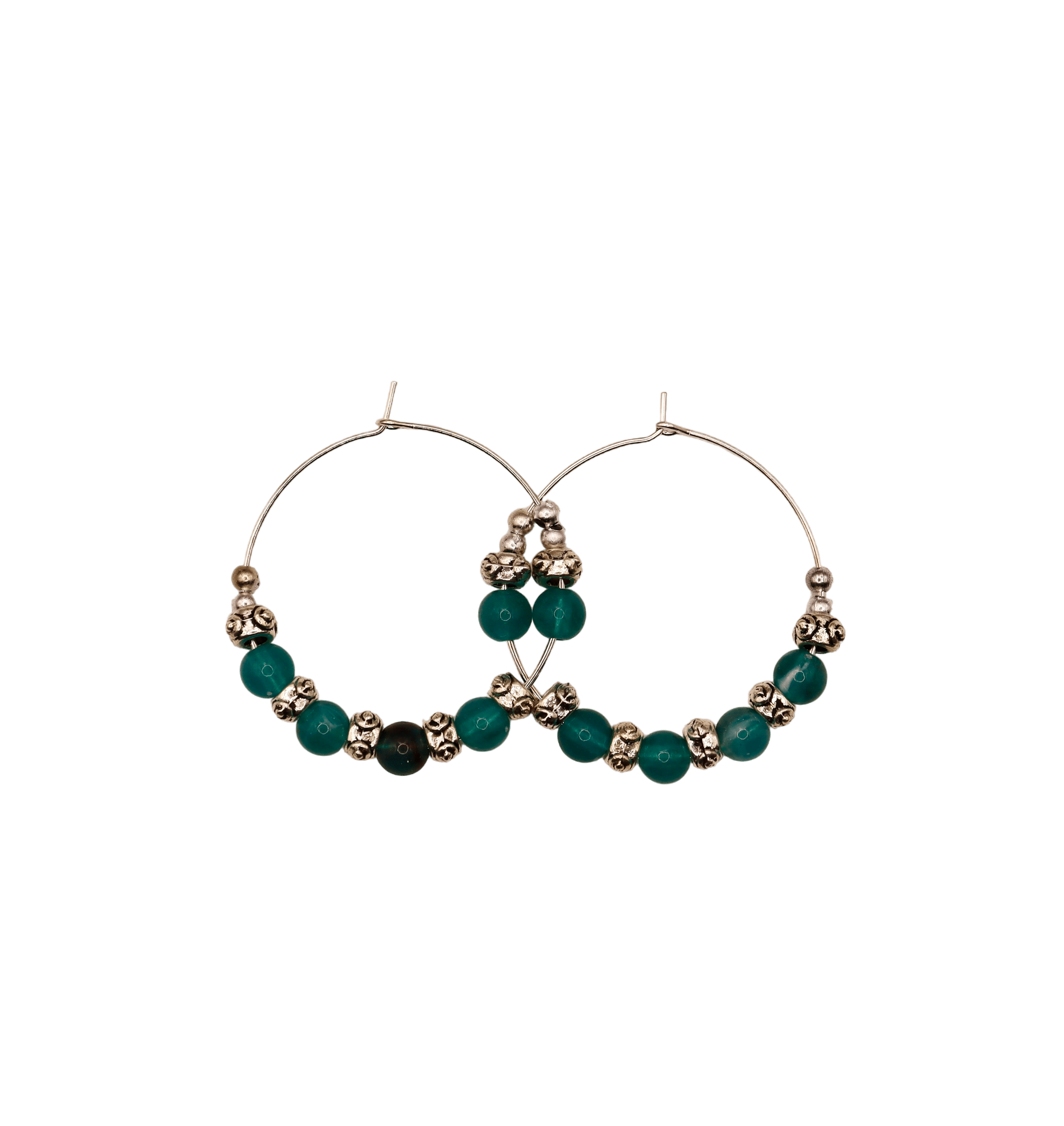 Green Citrine & Silver Hoops