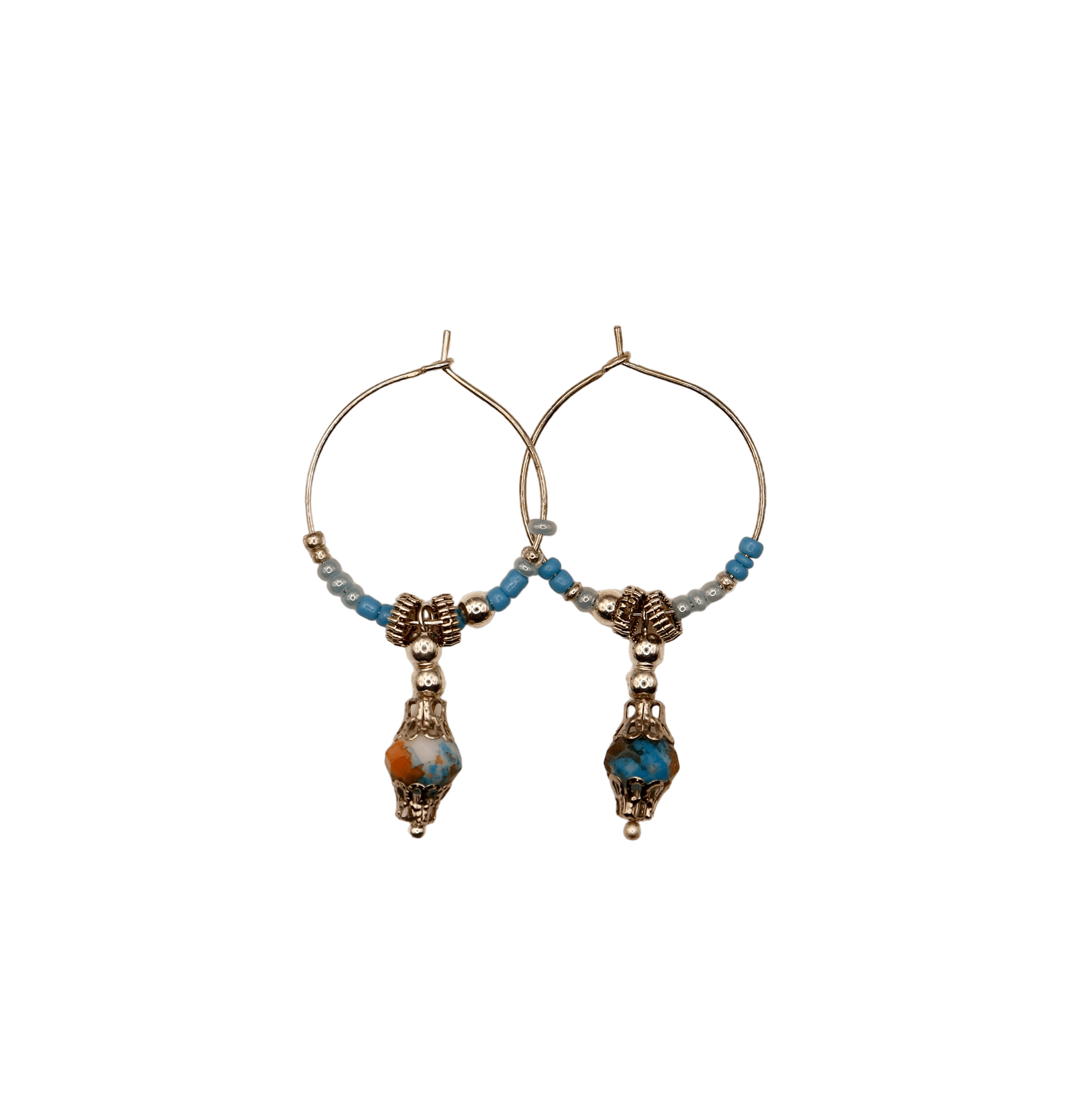 Ocean Bead & Silver Drop Hoops