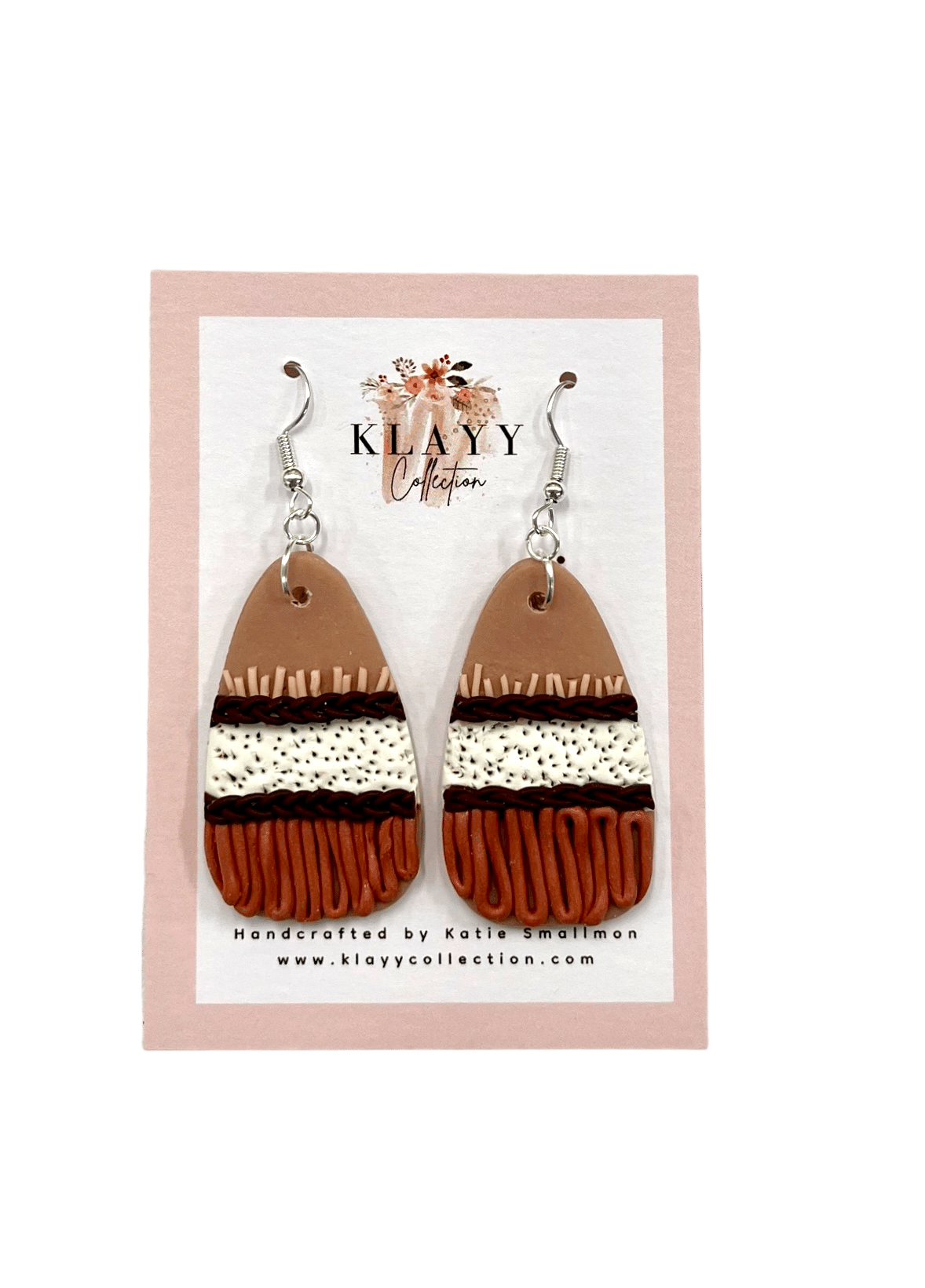 Earth Lines polymer clay earrings by Klayy Collection – earthy teardrop dangles in terracotta & cream. Textured, handmade & naturally beautiful.