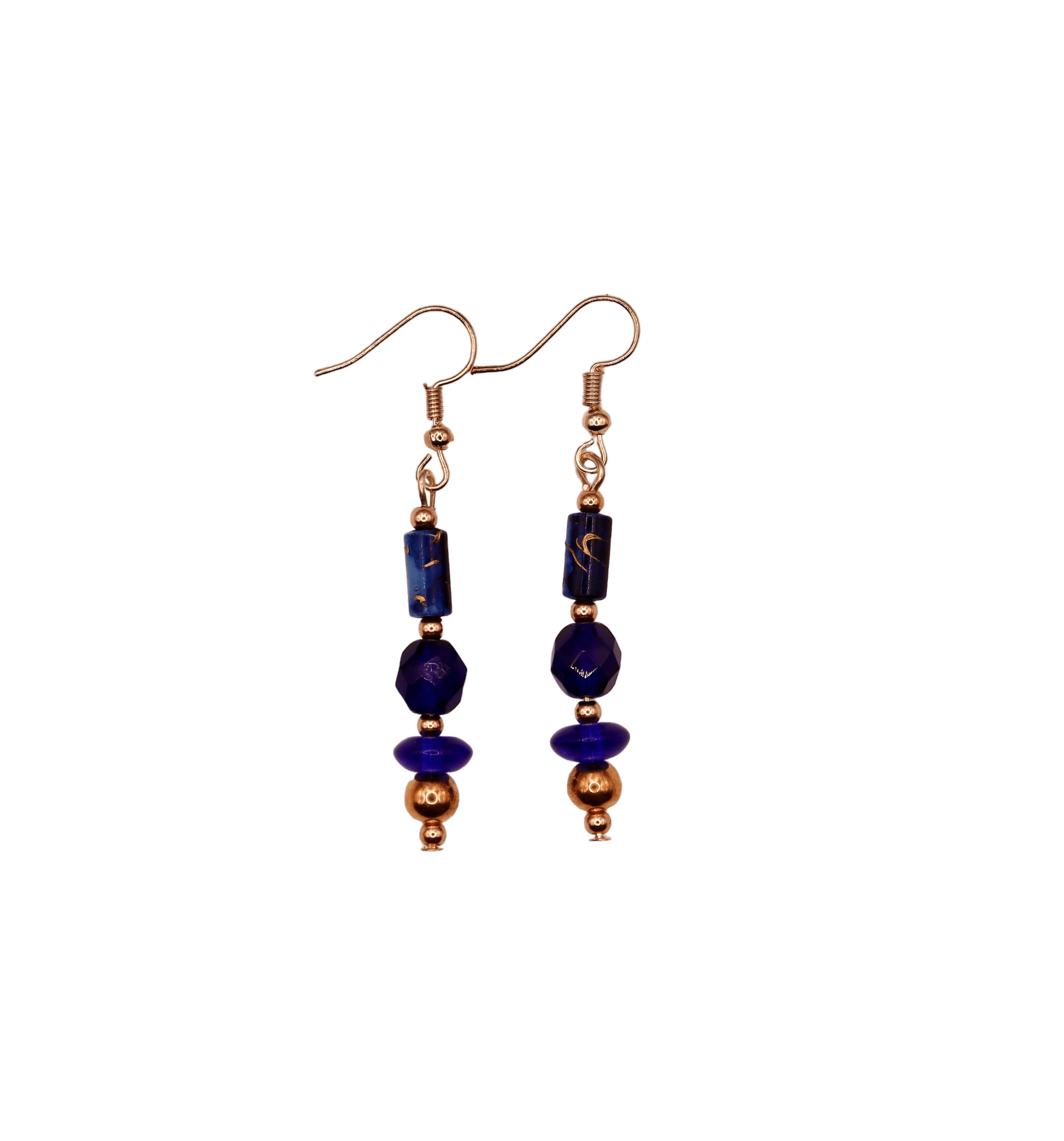 Kintsugi Inspired Ultramarine Blue & Rose Gold Drops With Hooks
