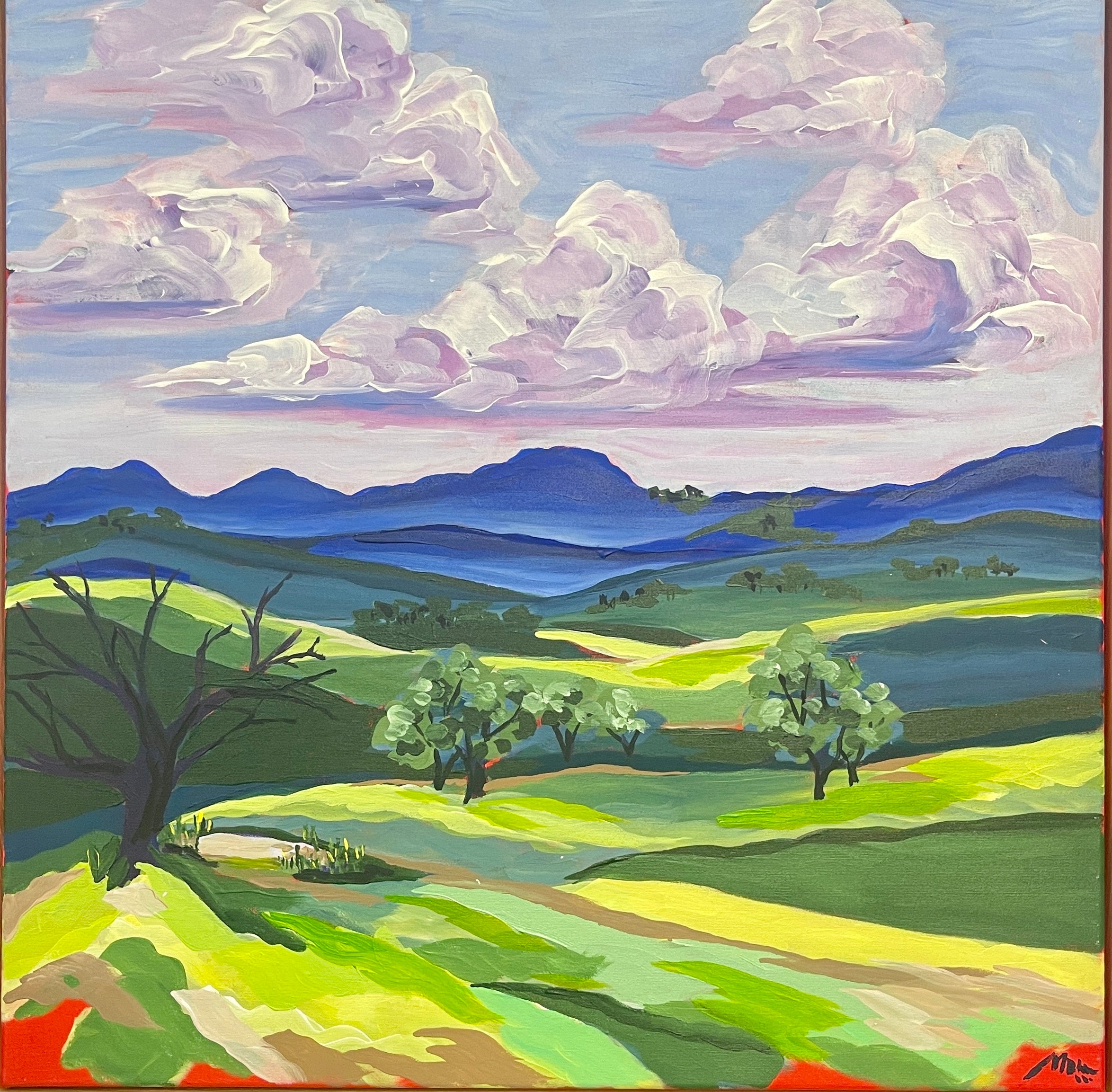 The tranquil beauty of "A View from Holbrook Road" by Maggie Deall captures the serene Australian countryside with vibrant colors and exquisite detail.