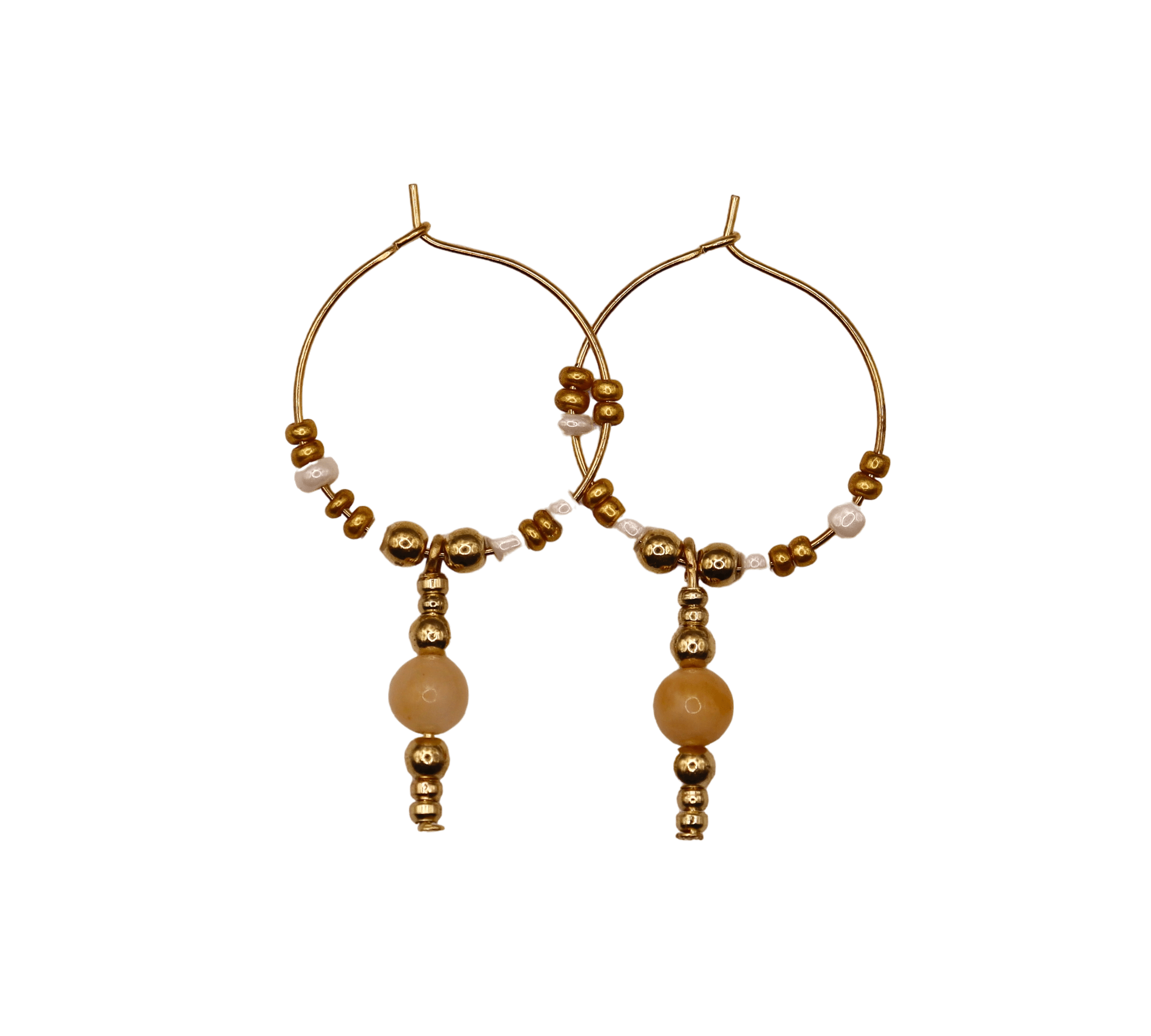 Tan Quartz & Antique Gold Drop Hoops