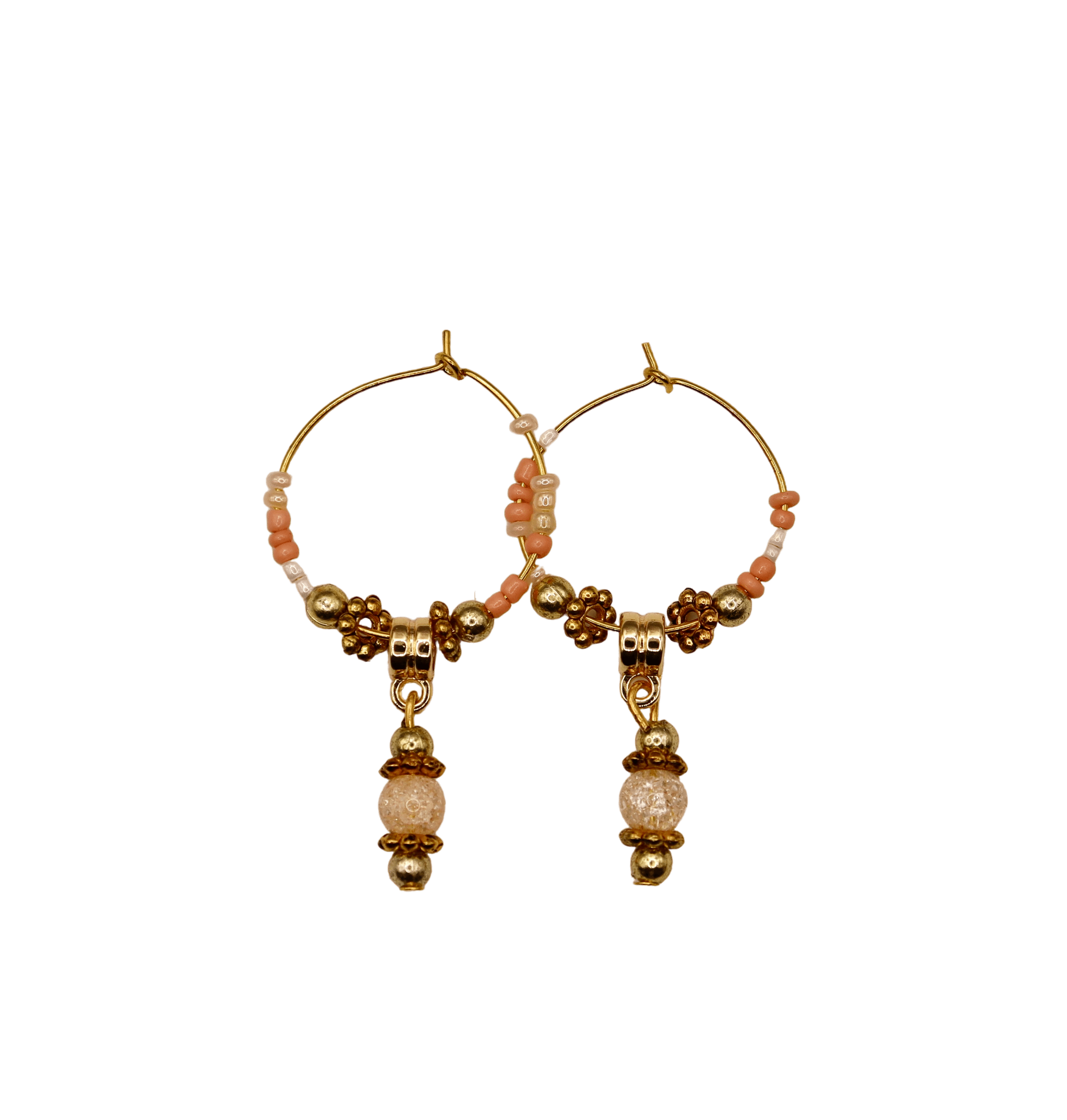 Pale Gold Crackle Glass & Gold Drop Hoops