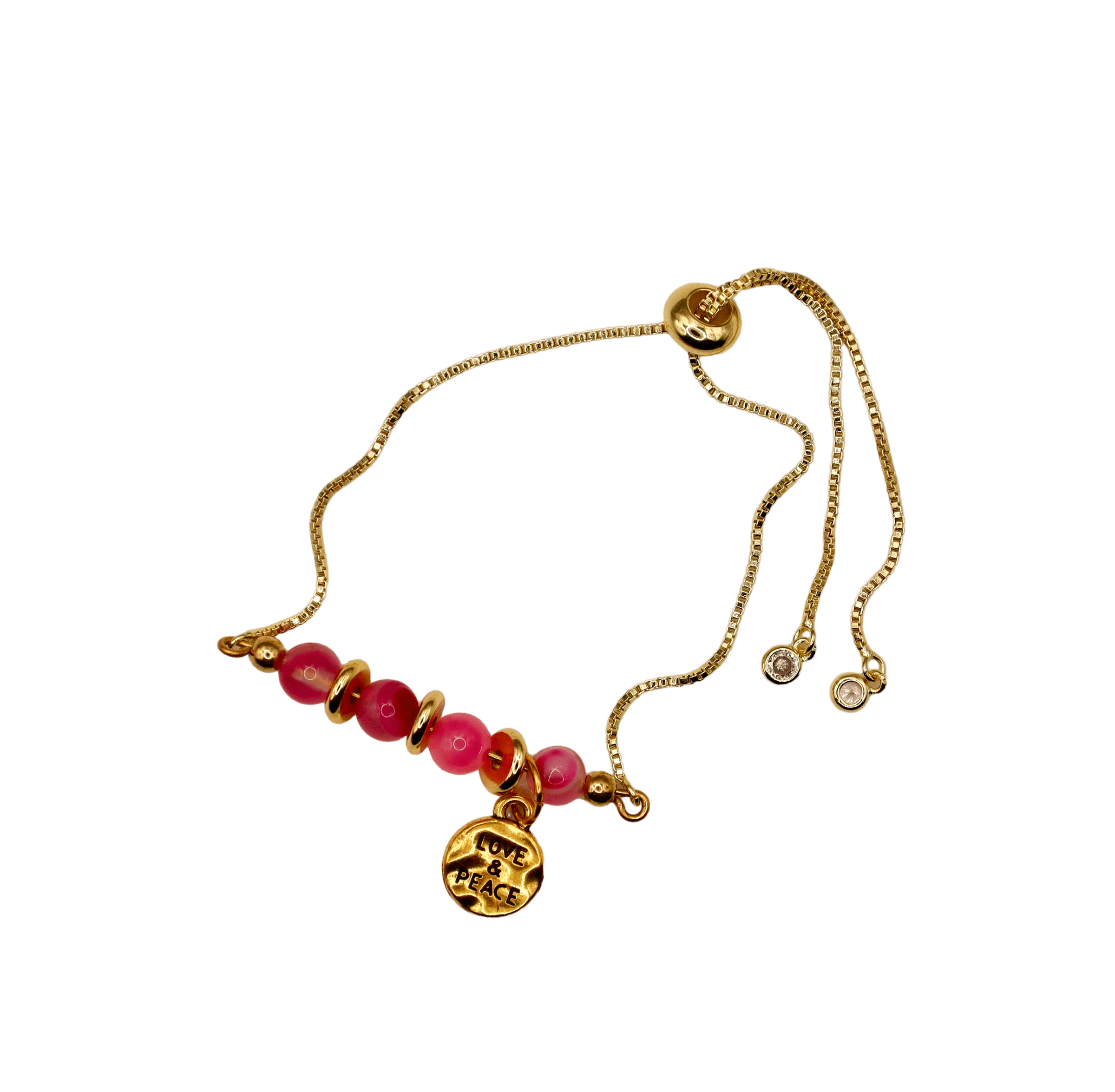 Pink Smokey Quartz & Gold Slider Bracelet with CZ Charms