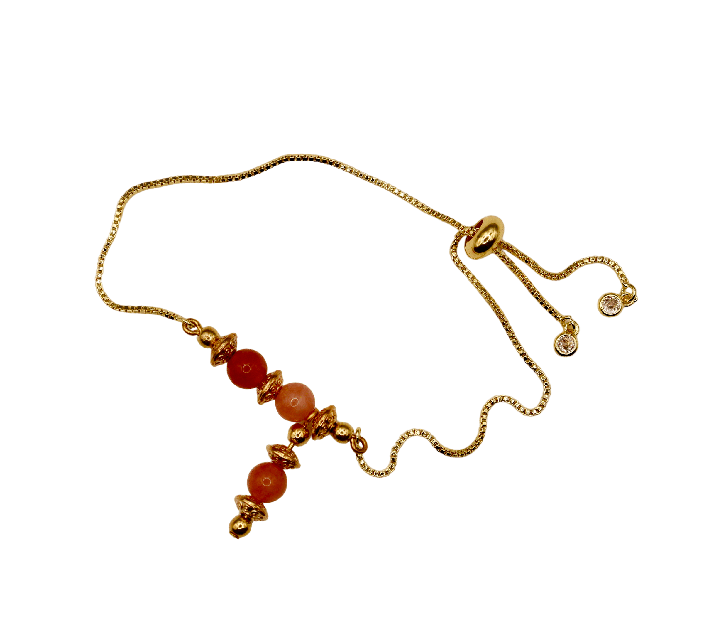 Dark Carnelian &Antique Gold Slider Bracelet With CZ Charms