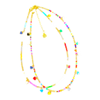 “Heart Skips a Beat” handmade Art in Stone necklace — rainbow beads, enamel hearts & semi-precious stones in playful Australian jewellery.