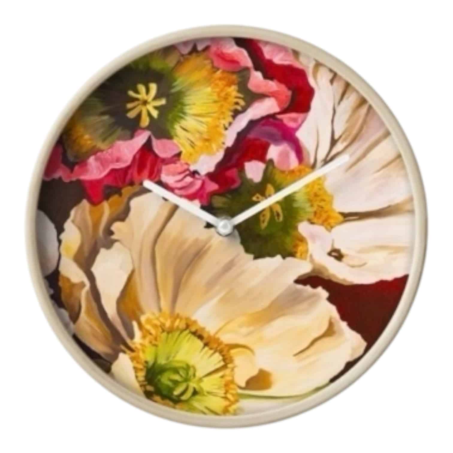 Brighten your home with the Peony Dream Clock featuring original artwork by Maggie Deall. A stunning floral timepiece blending art and function.