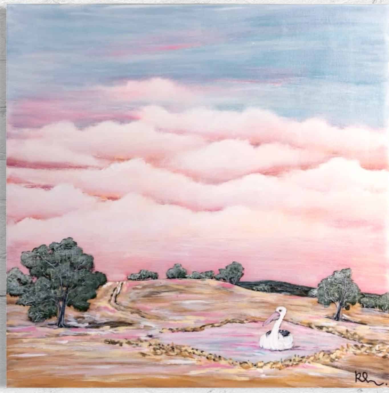 Discover Home by Rebecca Hutchinson—soft pink skies, rural life, and serene Australian landscapes debuting at the Sydney Affordable Art Fair.