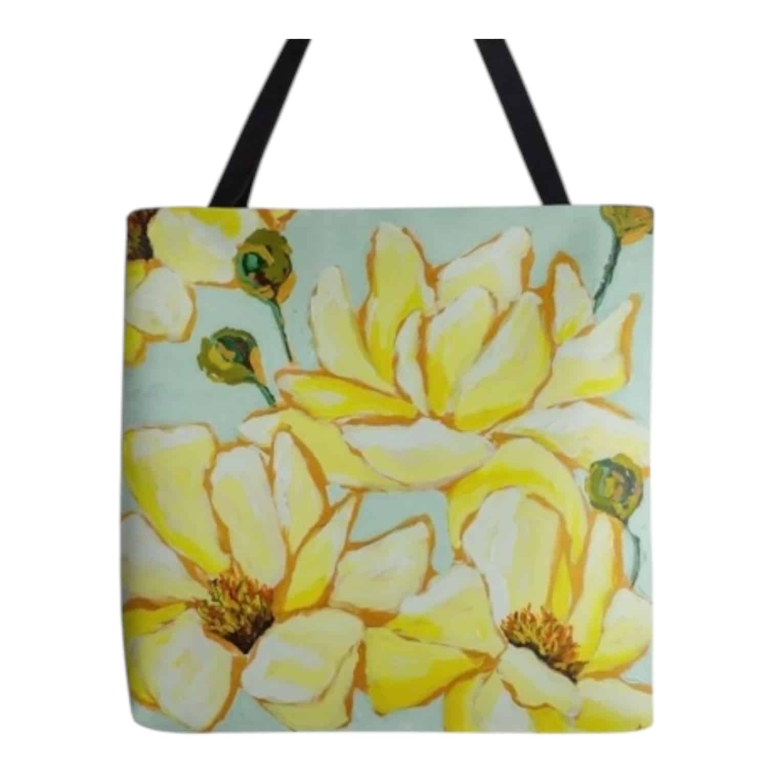 Sunshine Peonies Tote Bag by Maggie Deall features vibrant yellow blooms and a durable design—perfect for adding joy to your day!