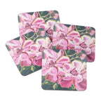 Elegant Midnight Peonies Coasters by Maggie Deall. Romantic pink blooms, cork backing, glossy finish. Perfect for every occasion!