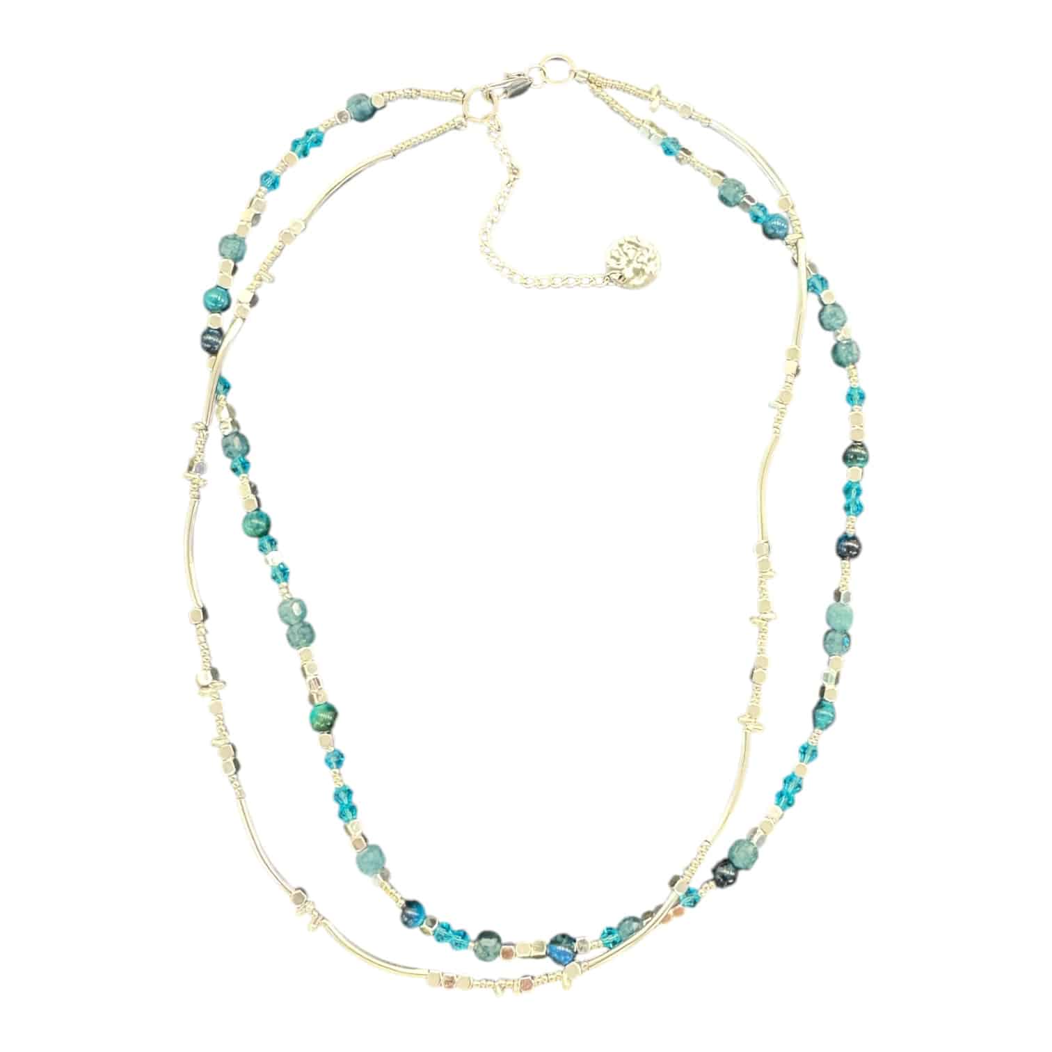 Blue Tides Necklace by Art in Stone — serene and handmade with crystals and semi-precious stones. A one-of-a-kind treasure!