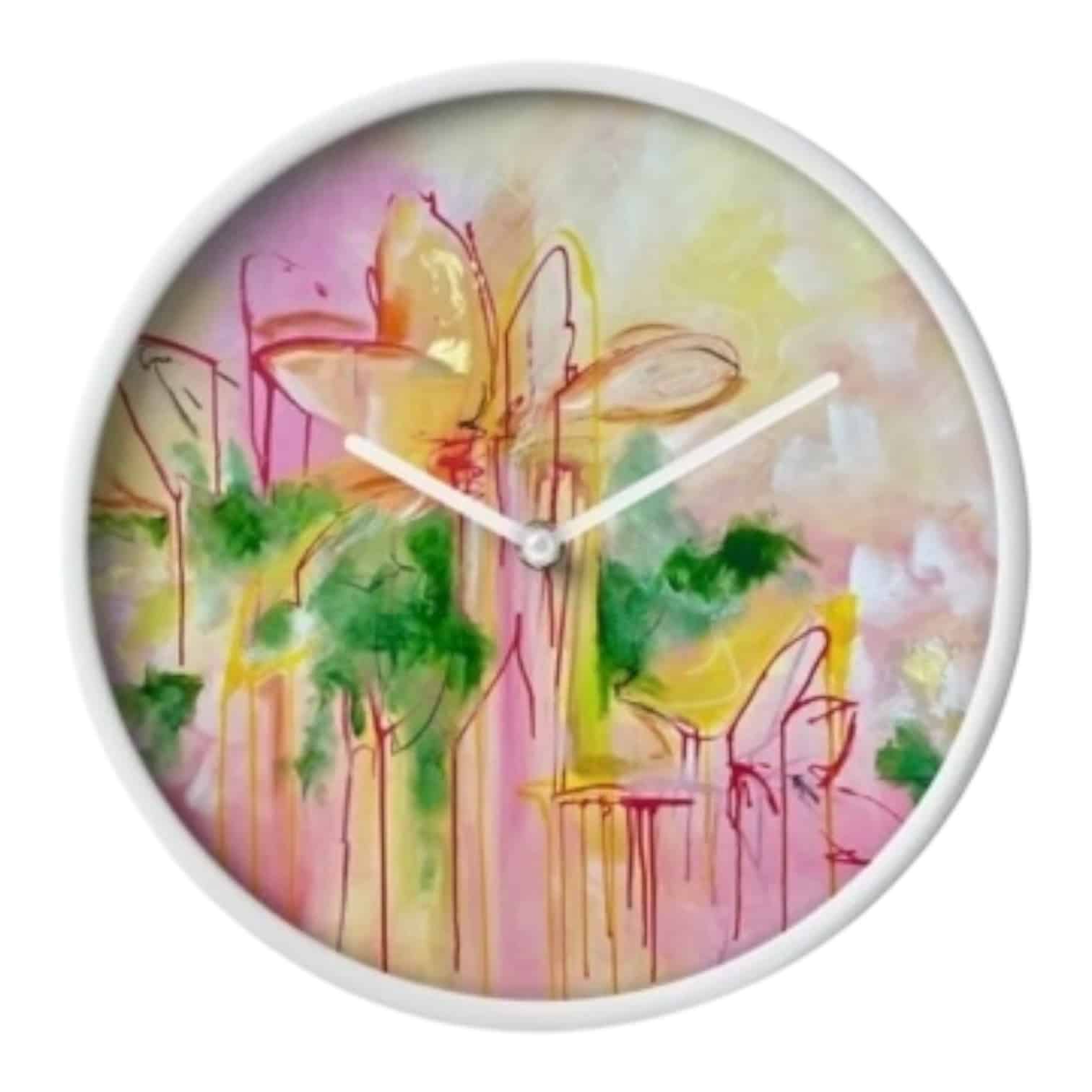 Add tranquillity to your space with the Waterlilies Clock by Maggie Deall. Soft, pastel hues and artistic flair meet precision timekeeping.