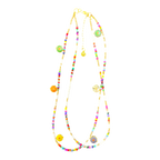“Sunshine State” handmade Art in Stone necklace — enamel flower medallions, rainbow beads & semi-precious stones. Joyful Australian jewellery.