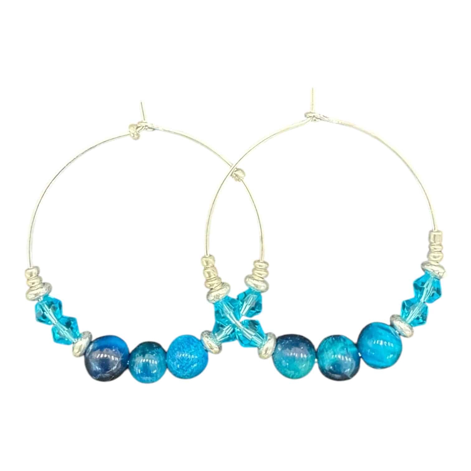 Lagoon Dance Hoops by Art in Stone — ocean-inspired handmade hoops with crystals and glass beads. Unique and lightweight!