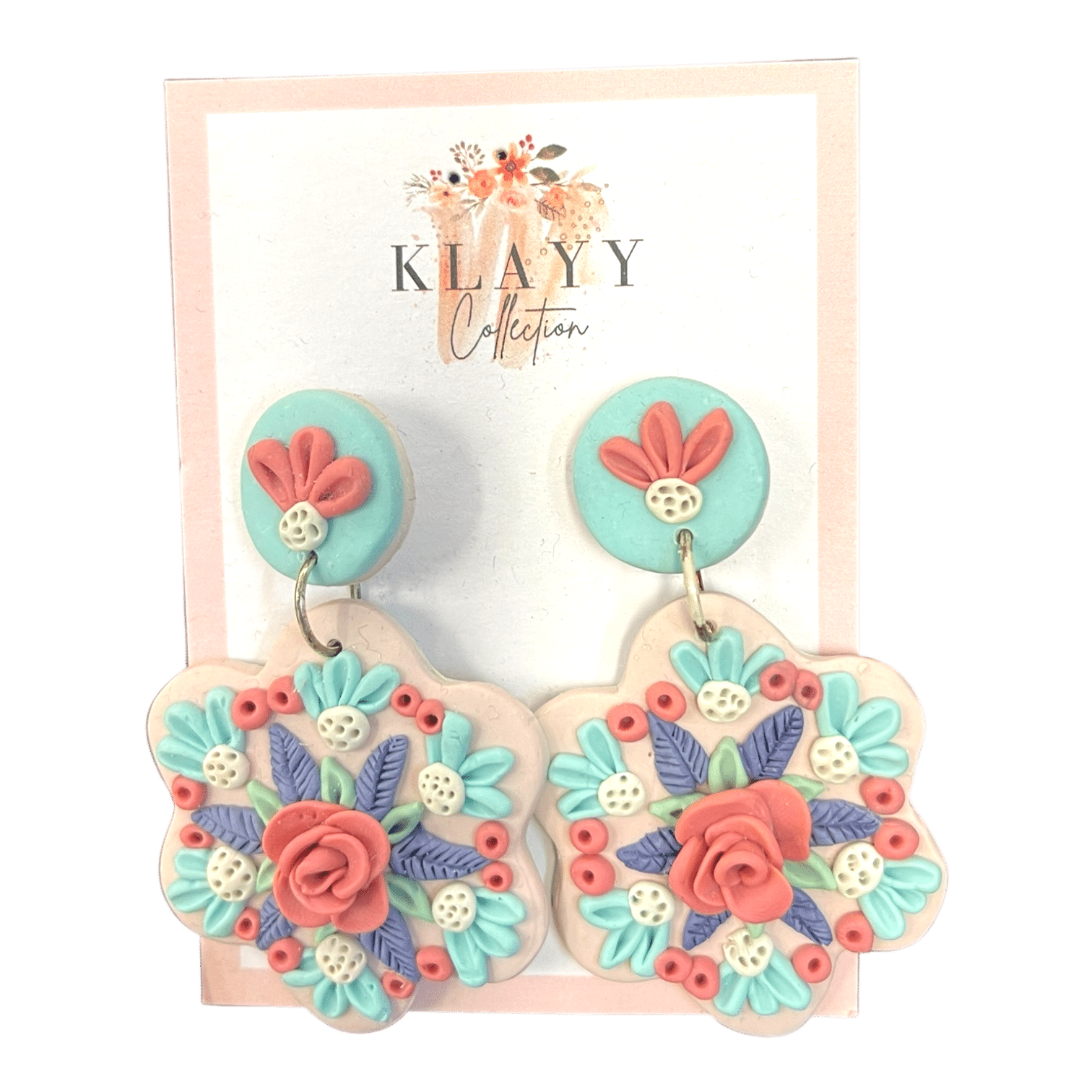 Rosy Reverie earrings blend soft blush, mint, and rose details in a joyful floral design. Pastel perfection, handmade with love.