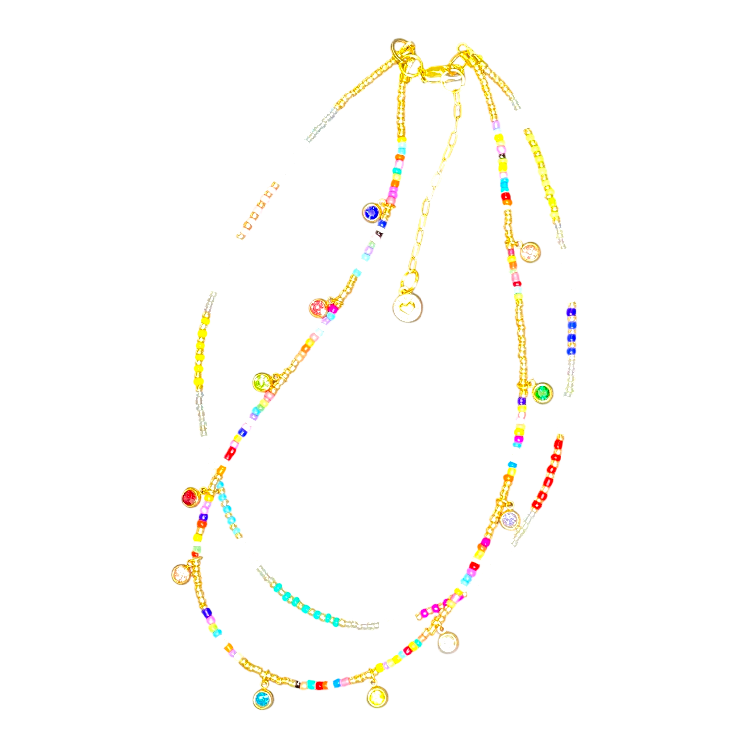 “Crystal Crush” handmade Art in Stone necklace with colourful crystal drops, rainbow beads & semi-precious stones. Sparkly Australian jewellery.