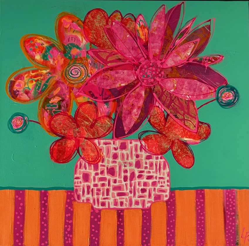 Discover Lindy Farley’s Hothouse Flowers collection—vibrant mixed media florals bursting with colour, energy, and joy. Contemporary Australian art at its finest.