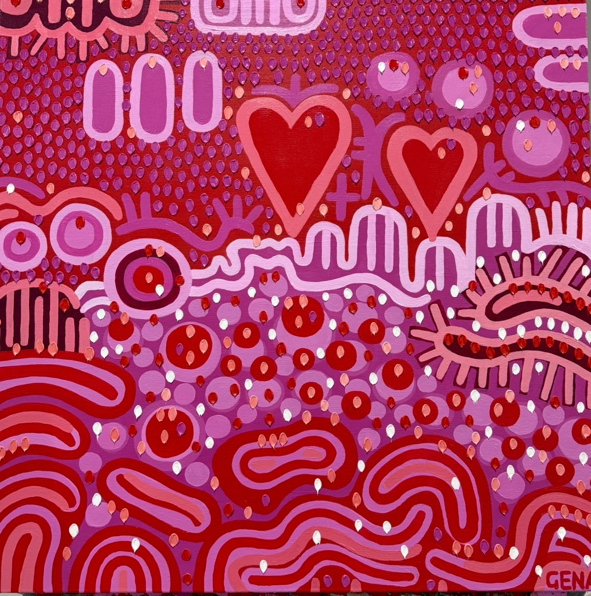 Gena Smith’s oil paintings burst with colour, pattern, and texture—joyful contemporary artworks that celebrate nature, rhythm, and vibrant Australian abstraction.