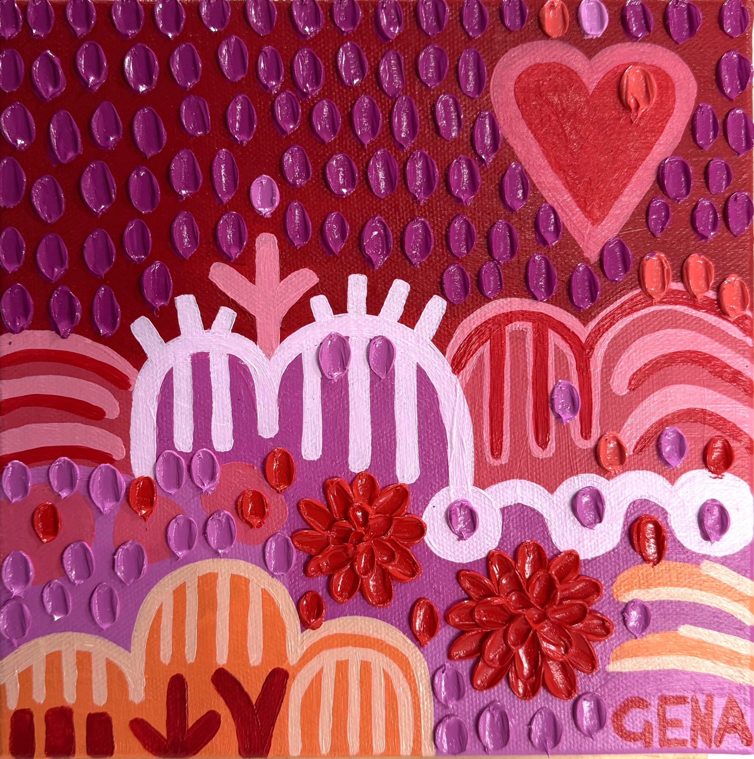 Gena Smith’s oil paintings burst with colour, pattern, and texture—joyful contemporary artworks that celebrate nature, rhythm, and vibrant Australian abstraction.