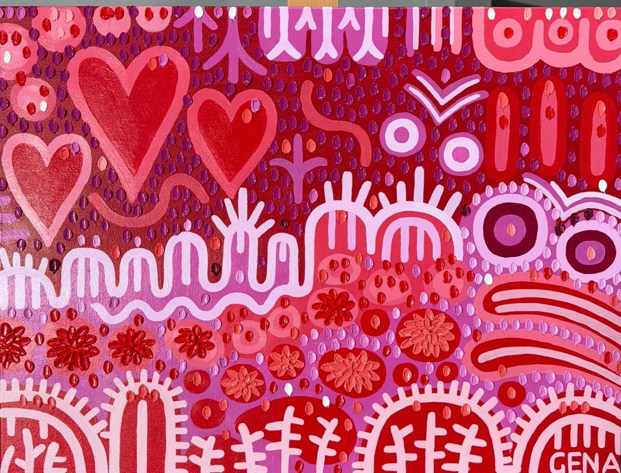 Gena Smith’s oil paintings burst with colour, pattern, and texture—joyful contemporary artworks that celebrate nature, rhythm, and vibrant Australian abstraction.