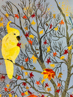 Cockatoos in autumn leaves | Original art on canvas by Deborah Carroll
