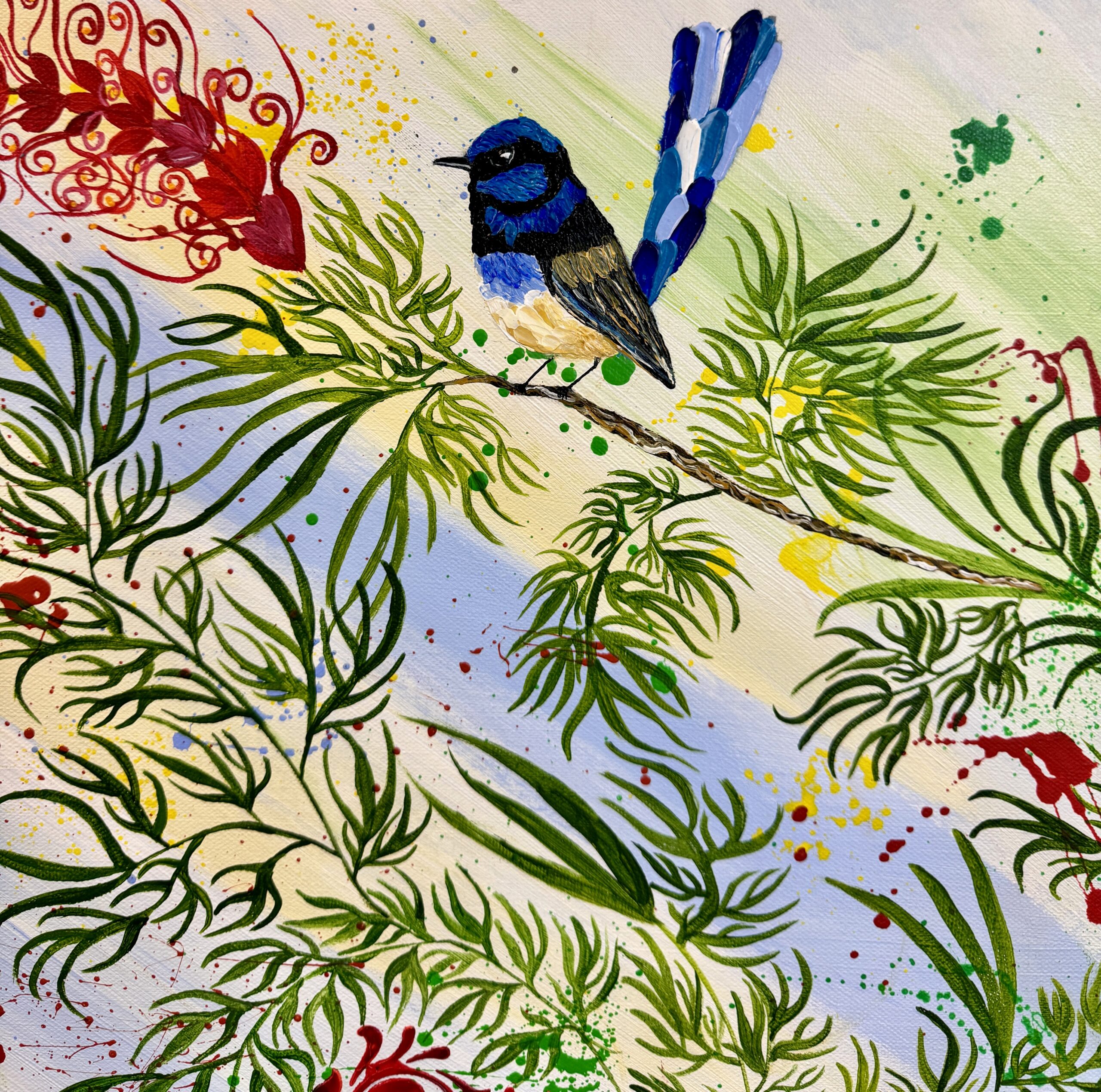 Cockatoos in autumn leaves | Original art on canvas by Deborah Carroll