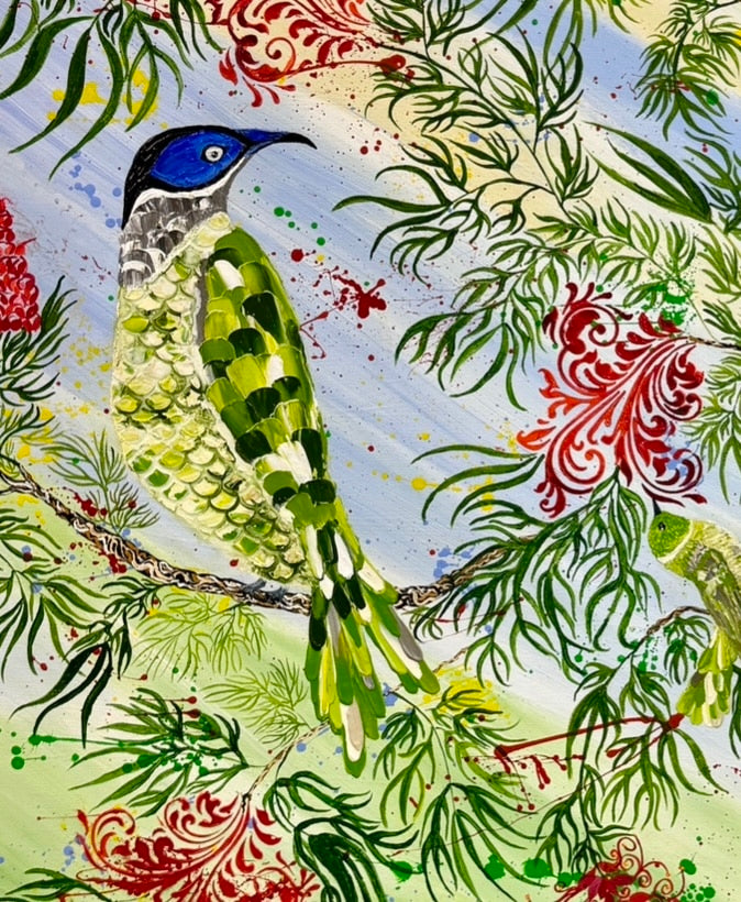 Honey eaters in the grevillias | Original art on canvas by Deborah Carroll