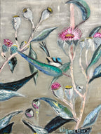 Cockatoos in autumn leaves | Original art on canvas by Deborah Carroll