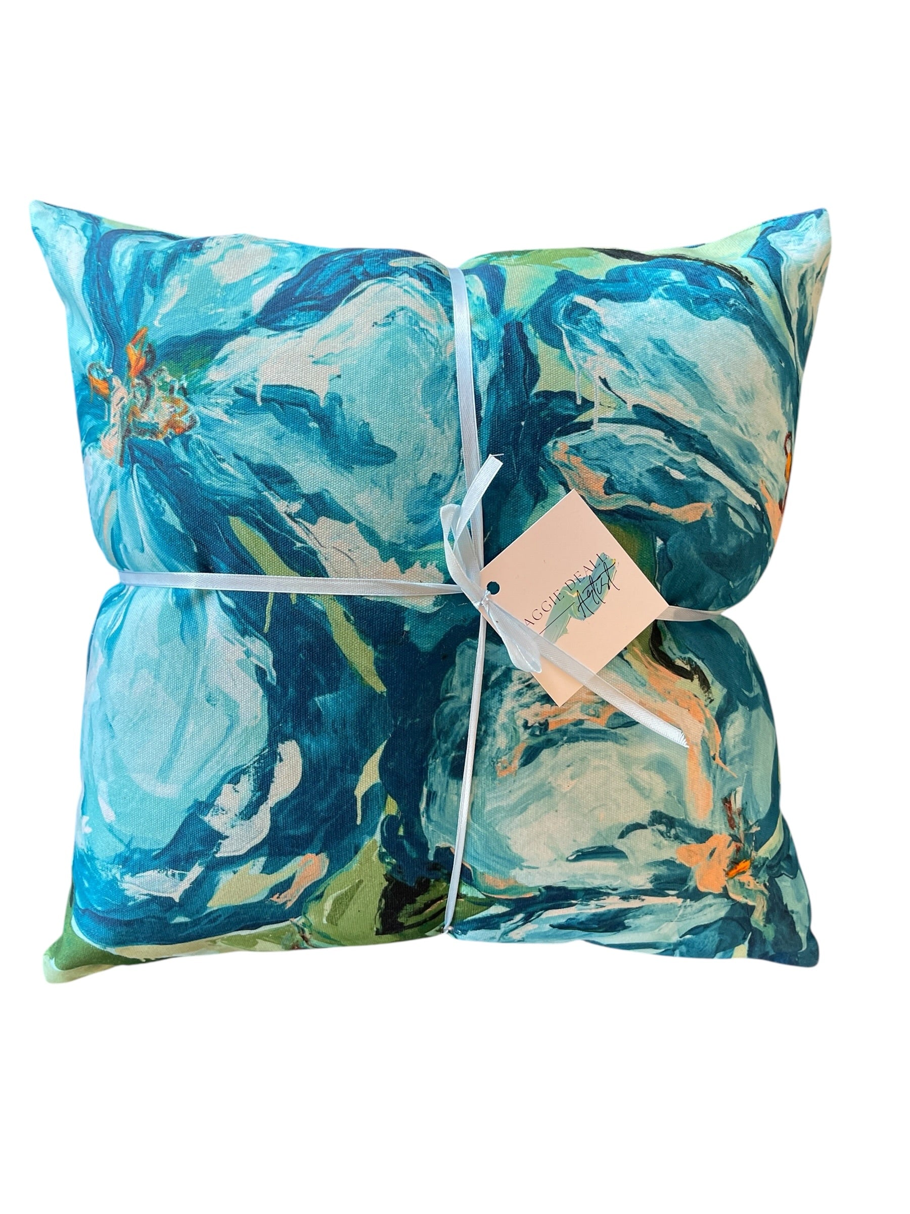 Poppies in Teal Cushion