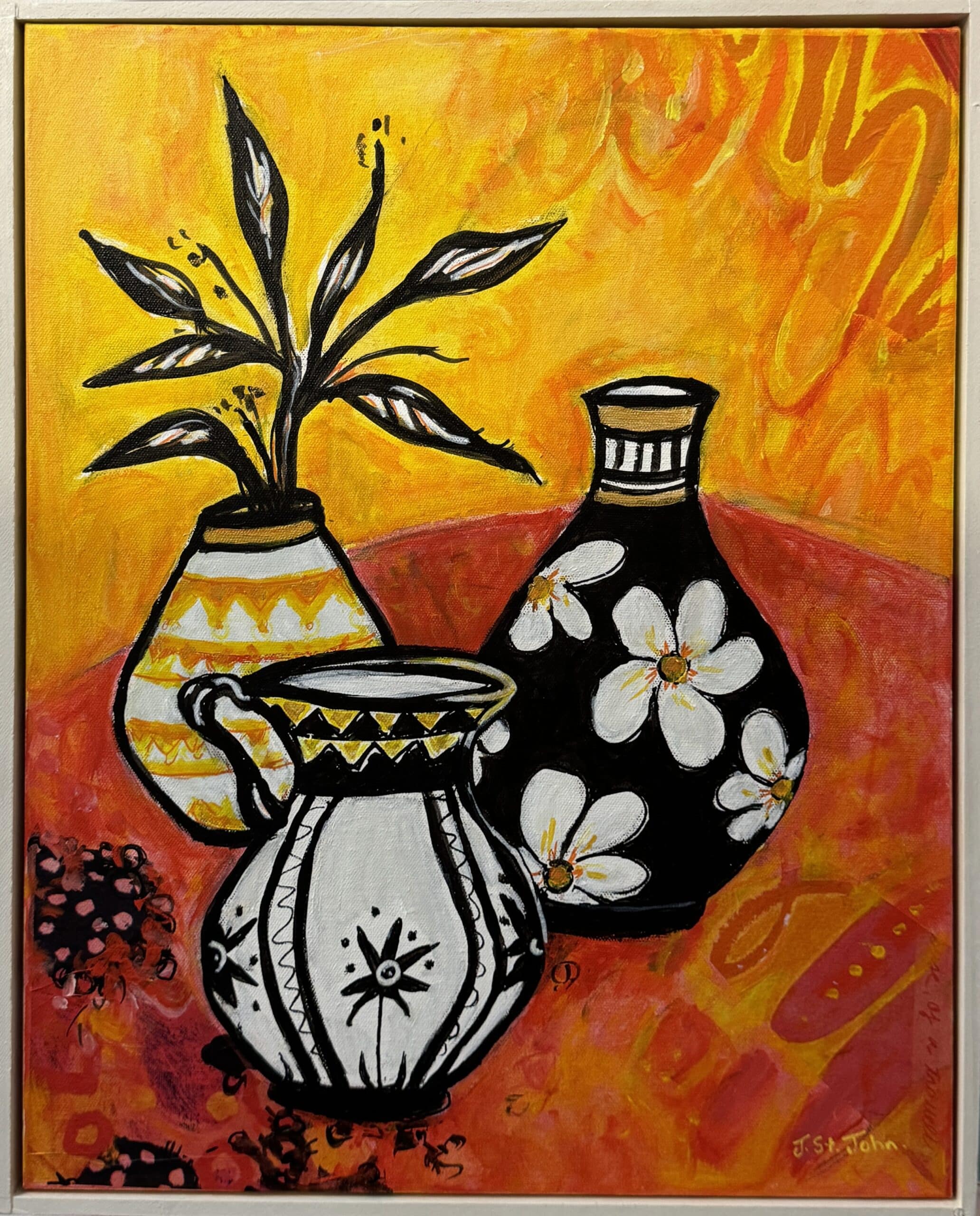 Cockatoos in autumn leaves | Original art on canvas by Deborah Carroll