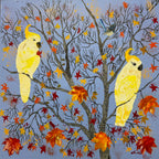 Cockatoos in autumn leaves | Original art on canvas by Deborah Carroll