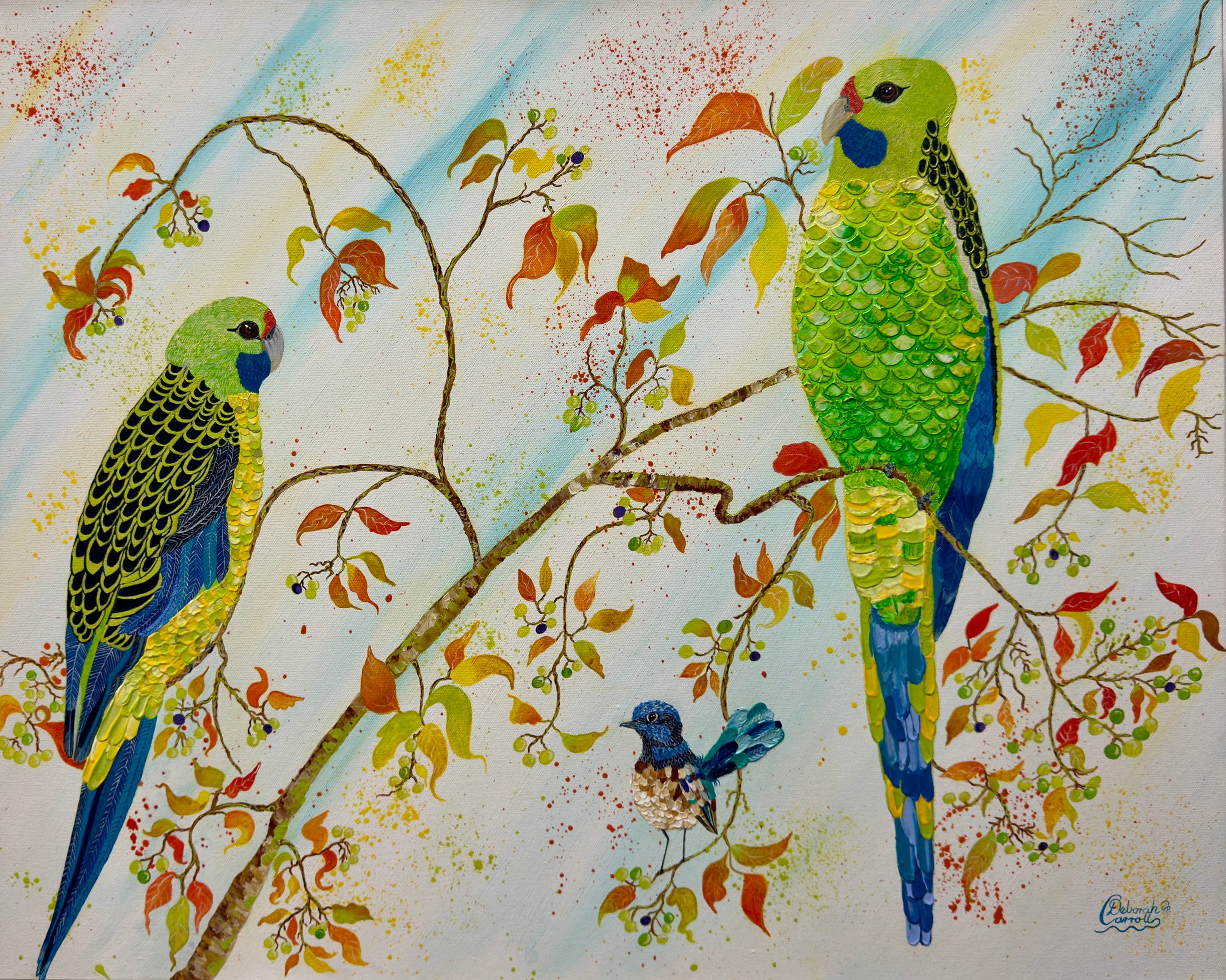 Rosellas in the Crepe Myrtle