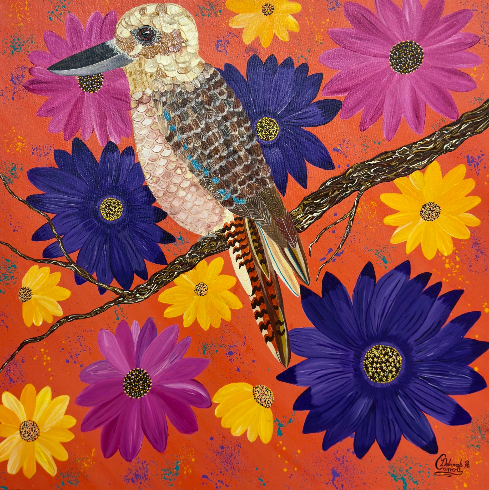 A Kookaburra Surrounded by Blooming Daisies