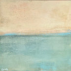 Find serenity with "Learning to Rest" by Renelle Harrison. A textured blend of blues and neutrals, float framed in natural wood.
