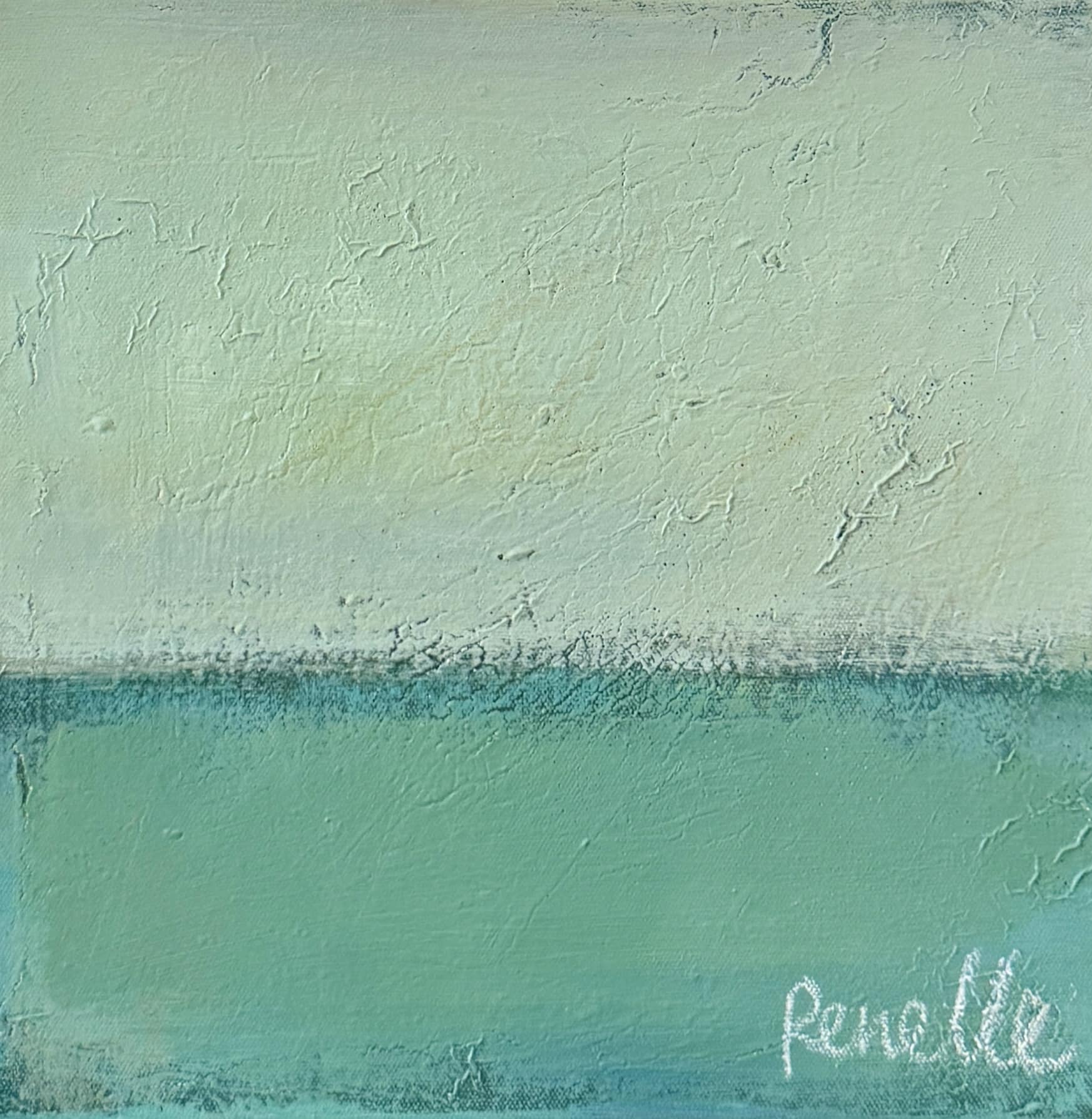 Dive into "Fathoms of Blue" by Renelle Harrison. A textured seascape of layered blues and greens, float framed in natural wood. Dive into "Fathoms of Blue" by Renelle Harrison. A textured seascape of layered blues and greens, float framed in natural wood.