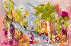 Near the Yanco Weir by Maree McCrum is a vibrant mixed media celebration of Riverina landscapes. Framed and ready to hang.