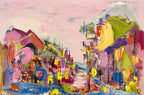 From Italy to the Canals of Leeton by Maree McCrum is a vibrant mixed media painting blending European charm with Riverina warmth. Framed and ready to hang.