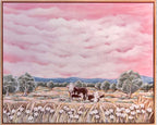 Discover Home by Rebecca Hutchinson—soft pink skies, rural life, and serene Australian landscapes debuting at the Sydney Affordable Art Fair.