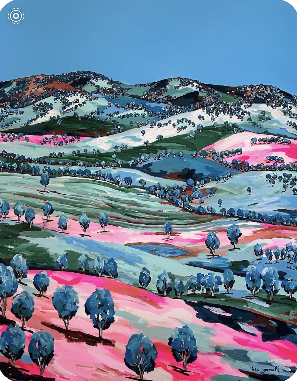 Rebecca Gornall’s vibrant new Riverina landscapes debut at the Sydney Affordable Art Fair—bold, colourful works that celebrate country life.