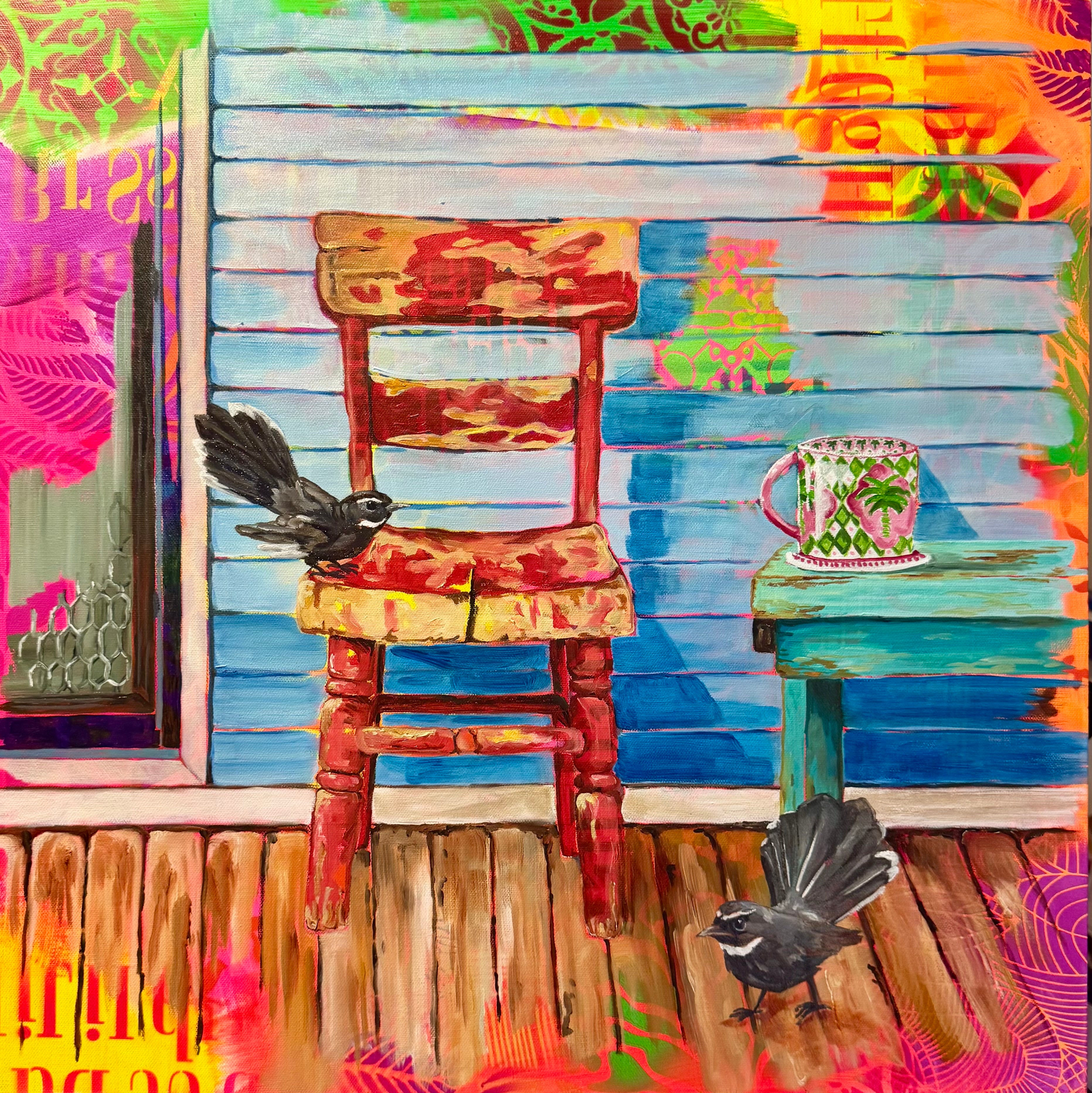 Two Wagtails and the Red Chair