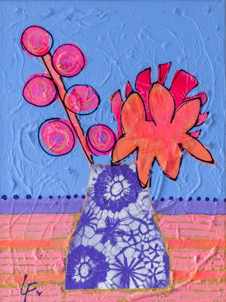 Celebrate vibrant patterns with Lottie on Parade by Lindy Farley, a 44cm x 34cm striking plant artwork, float framed in Australian Oak.